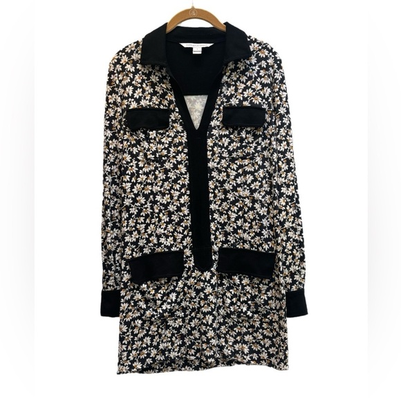 Diane von Furstenberg “Dilly” Daisy Print Silk Blend Long Sleeve Dress Size 4 🌼 - Picture 2 of 10